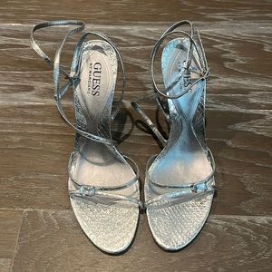 Guess silver metallic high heel open toe sandals